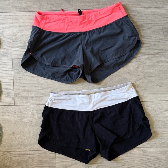 Two Pairs of lulu Athletic Shorts - Black / white and Gray with Pink waistband - Picture 1 of 6